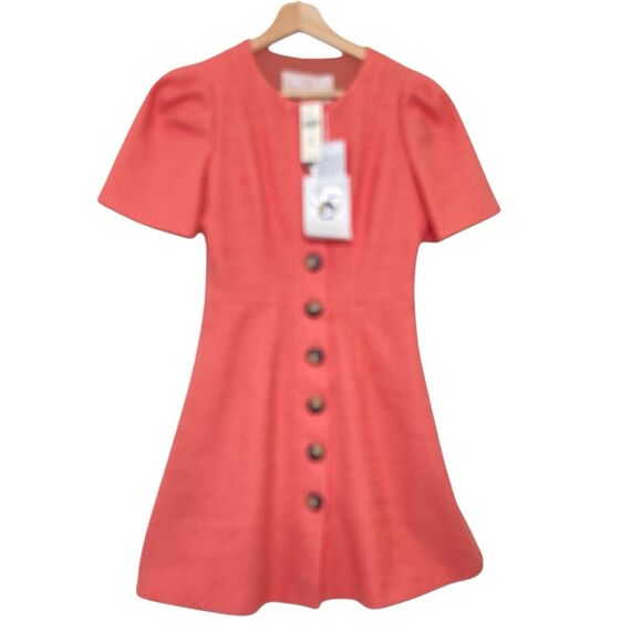 NWT Gal Meets Glam Kathleen Button-Front Mini Dress in Pink Tweed Size 0 - Picture 2 of 16